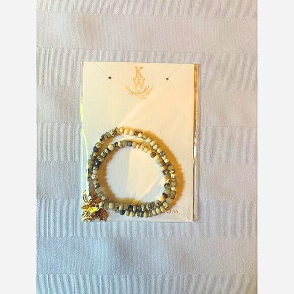 Speckled Agate Double Wrap Bracelet – Gold Leaf Clasp - Picture 4 of 4